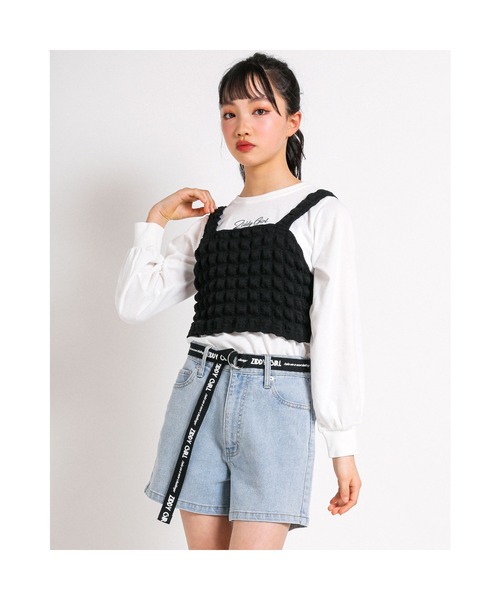 tシャツ Tシャツ ZIDDY/2点セットポップコーンビスチェ+長袖Tシャツ  