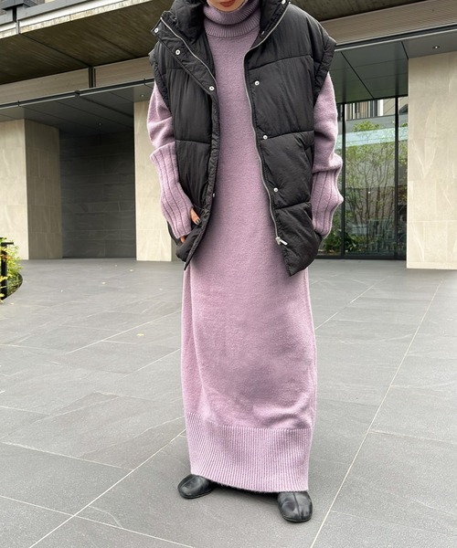 ワンピース 「サイズ展開あり」フィンガータートルニットロング
