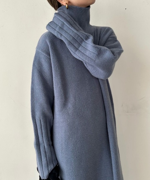 ワンピース 「サイズ展開あり」フィンガータートルニットロング