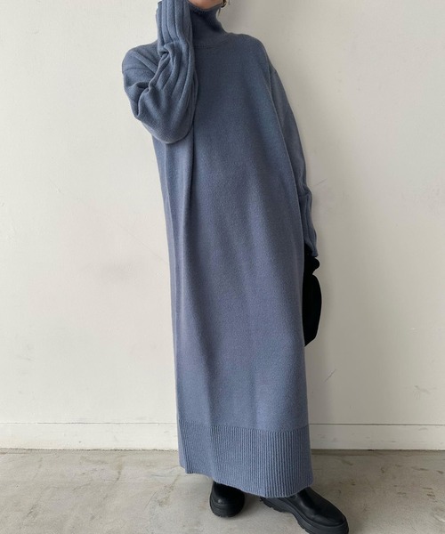 ワンピース 「サイズ展開あり」フィンガータートルニットロング