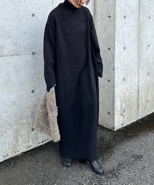 【新品未使用】Mサイズ ナゴンスタンス ハイネックロングワンピース ワンピース 「サイズ展開あり」フィンガータートルニットロング