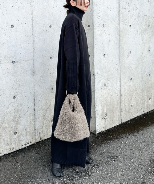 ワンピース 「サイズ展開あり」フィンガータートルニットロング