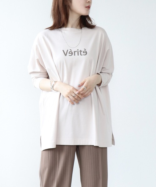 tシャツ 箔プリントスムースワイドプルオーバーカットソー レディース