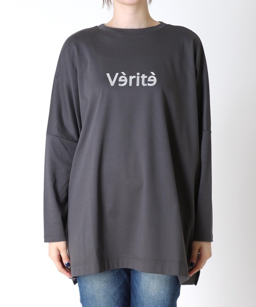 tシャツ 箔プリントスムースワイドプルオーバーカットソー レディース セール】箔プリントスムースワイドプルオーバーカットソー（T