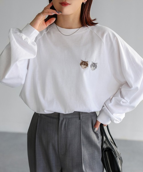 Riberry tシャツ ネコ刺繍ラグランロンT レディース : ZOZOTOWN