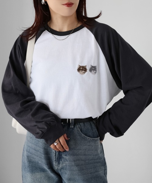 Riberry tシャツ ネコ刺繍ラグランロンT レディース : ZOZOTOWN