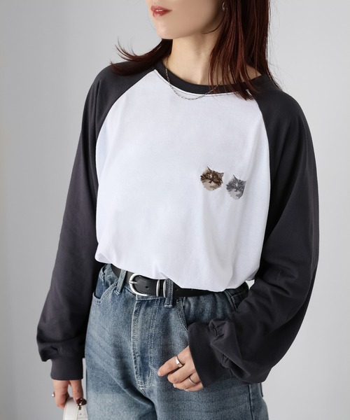 eiπe 猫　刺繍　ロンT tシャツ HOOK -original- ふわふわ猫刺繍ロンTEE メンズ レディース