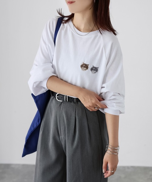 Riberry tシャツ ネコ刺繍ラグランロンT レディース : ZOZOTOWN