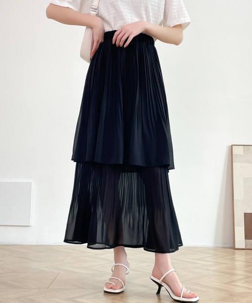 ECLIN（エクラン） スカート ソフトプリーツティアードスカート
