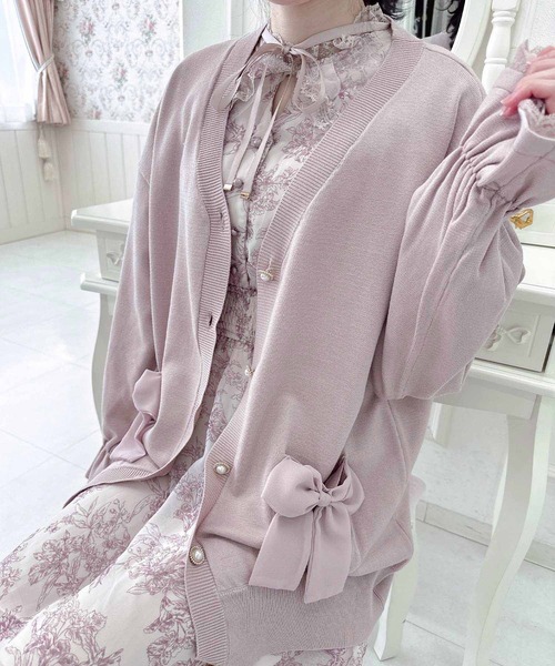 クチュールバイロジータ カーディガン リボン付ポケットカーディガン