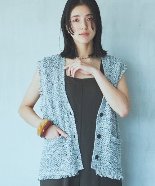 ベスト ジレ ツイード風クラシカルベスト/手洗い可 レディース THE SHOP TK ベスト ジレ ツイード風クラシカルベスト/手洗い可