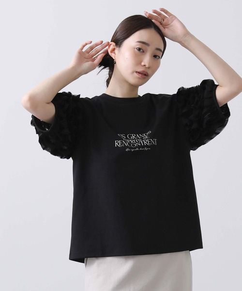 Gready Brilliant 半袖 カットソー レース ブラック Gready Brilliant tシャツ 袖3Dレースロゴカットソー