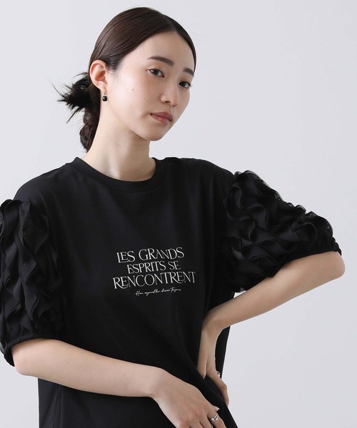 Gready Brilliant 半袖 カットソー レース ブラック Gready Brilliant tシャツ 袖3Dレースロゴカットソー