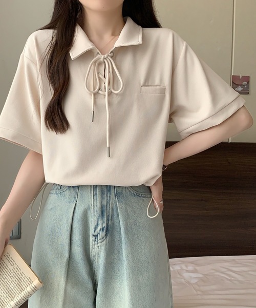 tシャツ ポロカラー レイヤードデザイン 半袖トップス GH25s080「Girlyhalo」 レディース セール】ポロカラー レイヤードデザイン 半袖トップス GH25s080