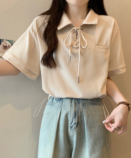 Girly Doll（ガーリードール） tシャツ 半袖 ポロカラーレースアップ