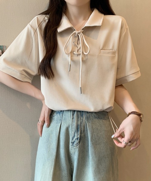 サークルモチーフレース使いTシャツ トップス Tシャツ ポロシャツ 367202 ワンポイントクラシカルポニー刺繍Tシャツ Classical PONY[品番