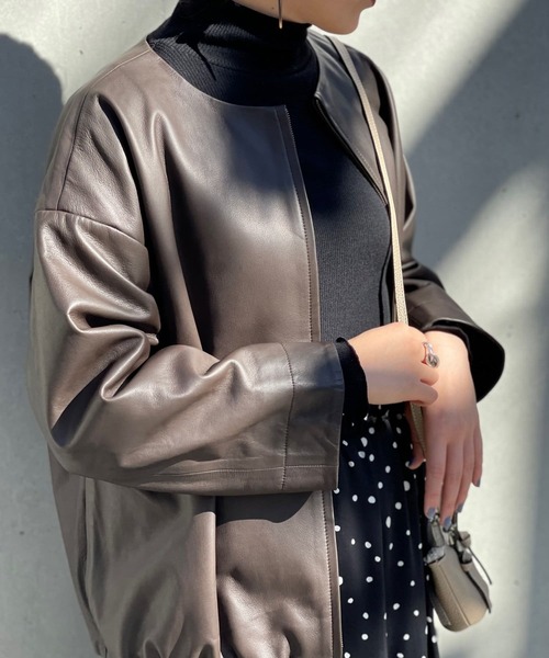 ビアズリー★レザーブルゾン ダークブラウン ゆったり定番レザージャケット BEARDSLEY」 レザーブルゾン 1 ブラウン レディース