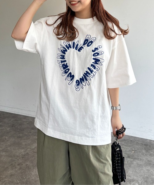 CPCM（シーピーシーエム） tシャツ 半袖 レタリングサガラ刺繍T