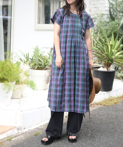 優れた品質 ＆HALF ワンピース カラフルチェックタックロングワンピース ワンピース