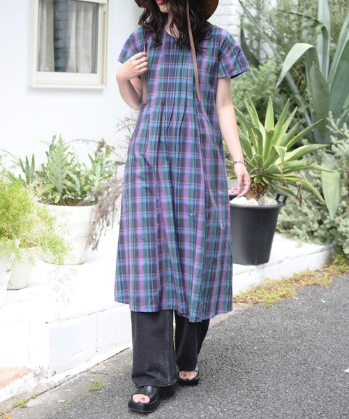 ＆HALF ワンピース カラフルチェックタックロングワンピース