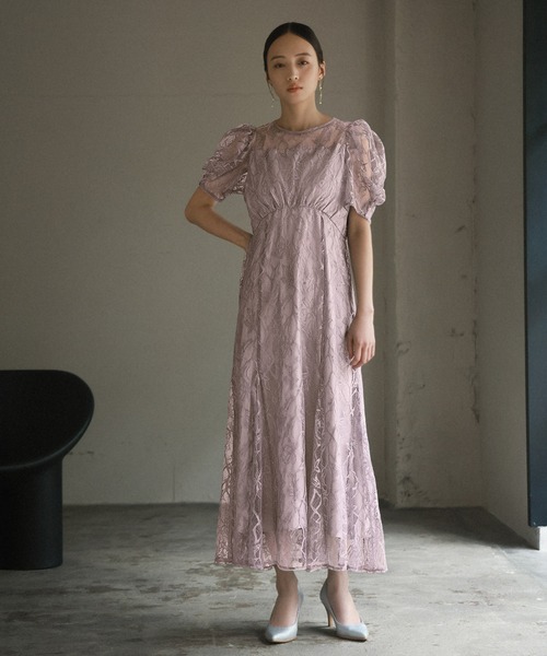 GIRL DRESS FOR NOW ドレス パフスリーブ総レース フレア ロング 結婚