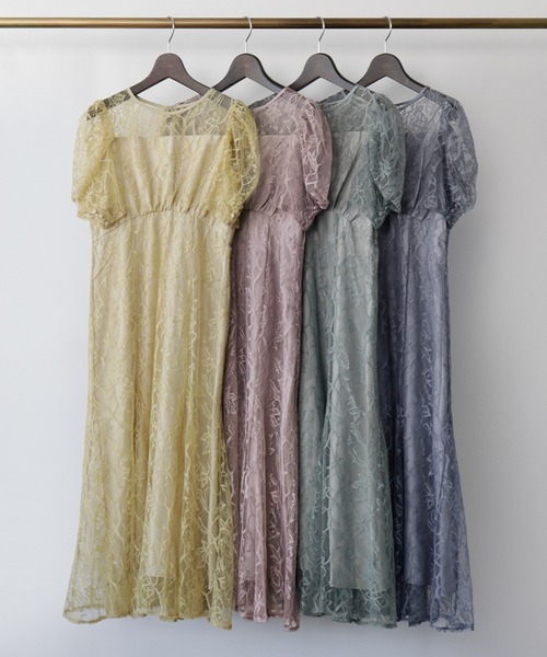 GIRL DRESS FOR NOW ドレス パフスリーブ総レース フレア ロング 結婚