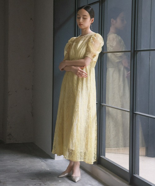 GIRL DRESS FOR NOW ドレス パフスリーブ総レース フレア ロング 結婚