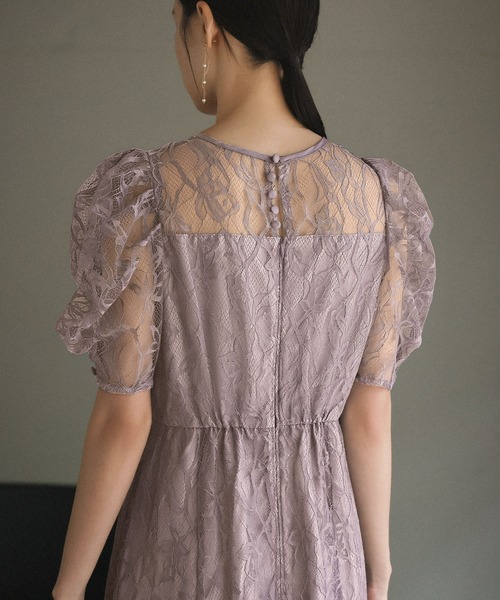 GIRL DRESS FOR NOW ドレス パフスリーブ総レース フレア ロング 結婚