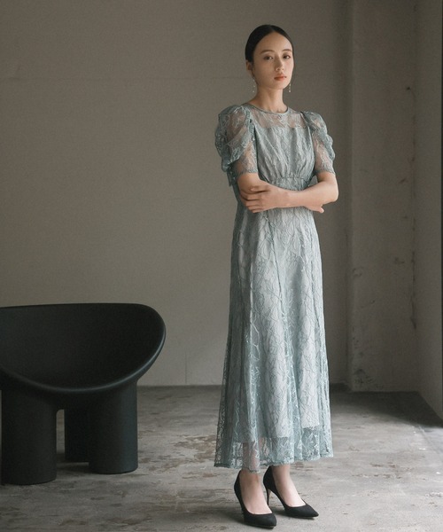 GIRL DRESS FOR NOW ドレス パフスリーブ総レース フレア ロング 結婚