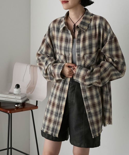 ブラウス シャツ フリンジチェックブラウス レディース forksy. シャツ ブラウス 「forksy.」フリンジ加工チェック柄