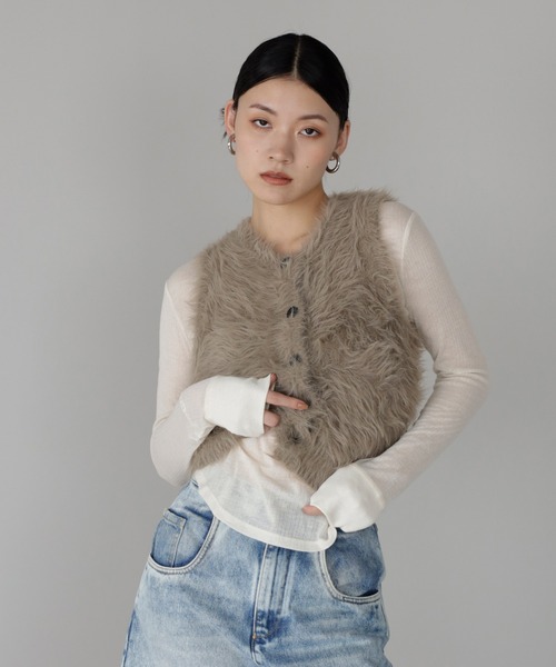 ENC ベスト ジレ 2way feather yarn vest / 前後2WAYフェザーヤーン