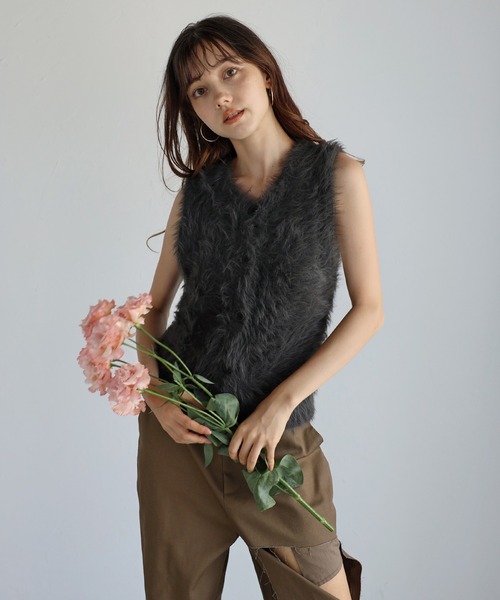 ENC ベスト ジレ 2way feather yarn vest / 前後2WAYフェザーヤーン