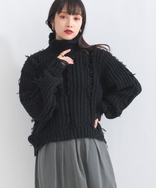 terrace ニット セーター ダメージフリンジニットプルオーバー