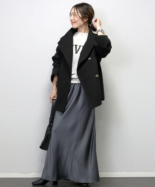Aletta vita ステンカラーコート コート メルトンスタンドカラーミドル