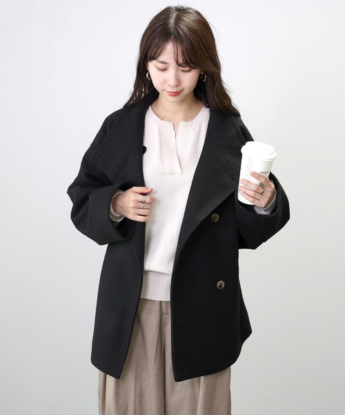 Aletta vita ステンカラーコート コート メルトンスタンドカラーミドル