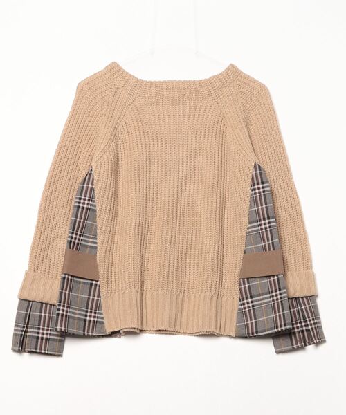 「en recre」 チェック柄長袖ニット 38 ベージュ レディース_画像2