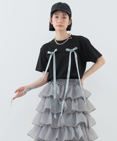 tシャツ ロングリボン コットン Tシャツ レディース