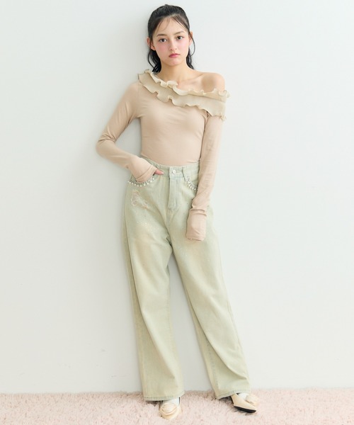 TITTY＆CO. ジーンズ デニム デニムパンツ パールデコレーション