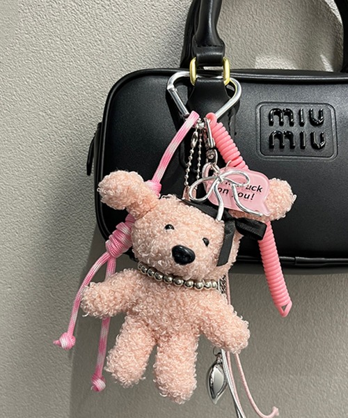 Revo. チャーム ハート カラビナ付き ボア ドッグ マルチチャーム 犬