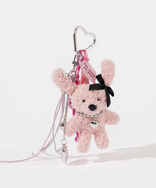 Revo. チャーム ハート カラビナ付き ボア ドッグ マルチチャーム 犬