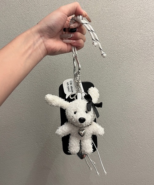 Revo. チャーム ハート カラビナ付き ボア ドッグ マルチチャーム 犬