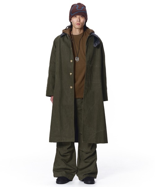 ステンカラーコート コート LEATHER COLLAR FADE OVER COAT メンズ レディースの画像