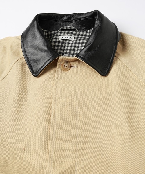 ステンカラーコート コート LEATHER COLLAR FADE OVER COAT メンズ レディースの画像