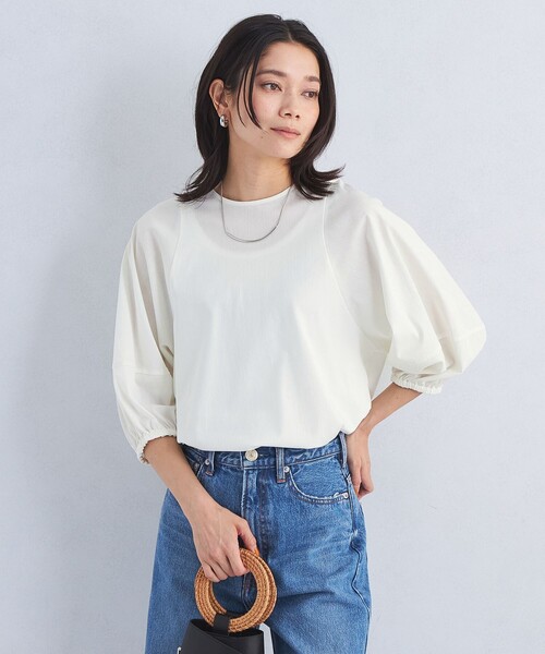 tシャツ ランタンスリーブミニ裏毛 プルオーバー レディース AMERICAN HOLIC tシャツ ミニ裏毛5分袖プルオーバー レディース