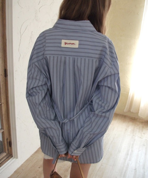 ブラウス シャツ 2way embroidery stripe shirts / 2way エンブロイダリーストライプシャツ レディース