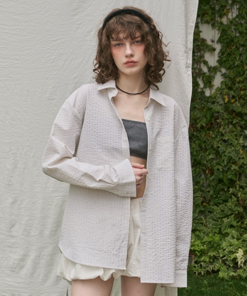 GIUNON ブラウス シャツ 2way embroidery stripe shirts / エン GIUNON ブラウス シャツ 2way embroidery stripe shirts / エン