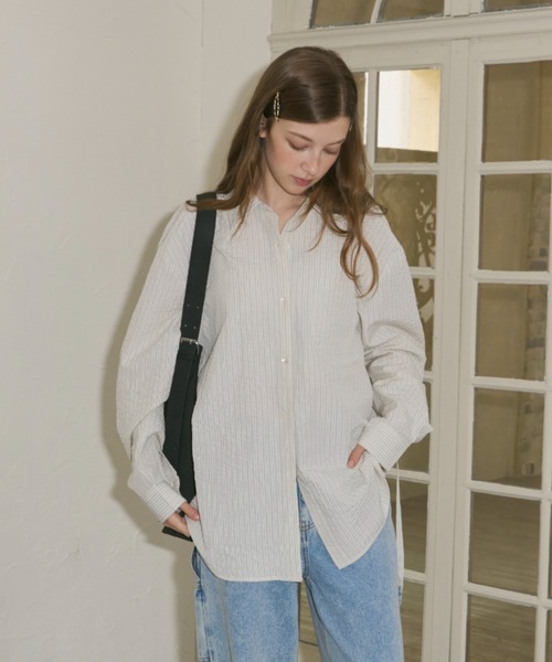 GIUNON ブラウス シャツ 2way embroidery stripe shirts / 2way エン 