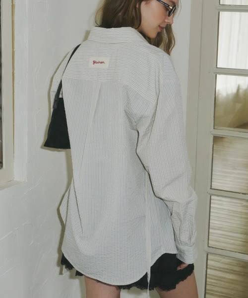 GIUNON ブラウス シャツ 2way embroidery stripe shirts / 2way エン