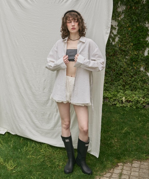 ブラウス シャツ 2way embroidery stripe shirts / 2way エン