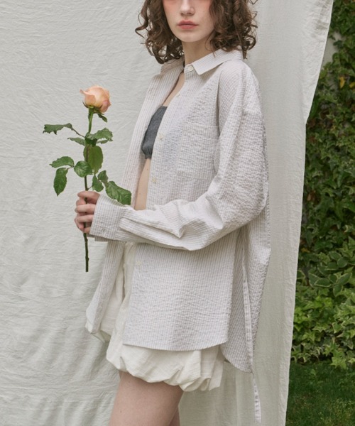 GIUNON ブラウス シャツ 2way embroidery stripe shirts / 2way エン 